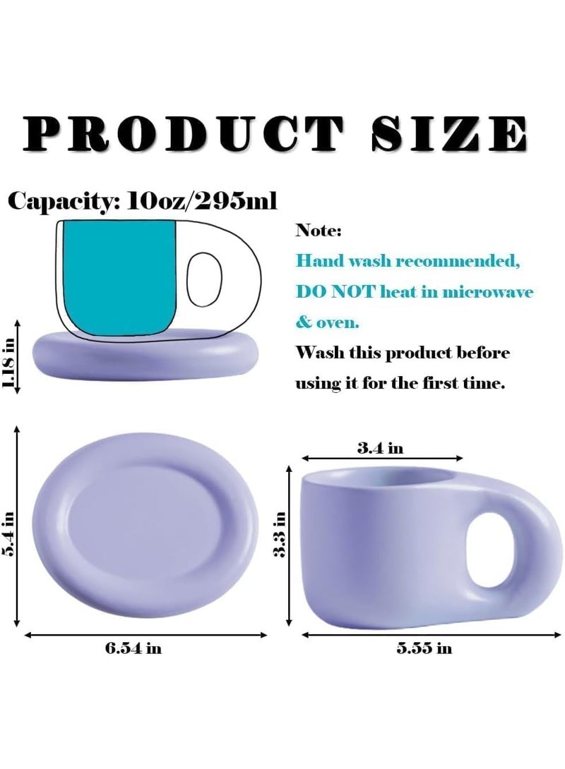 ChicAbode Chubby Coffee Mug Cute Mugs Aesthetic Ceramic Mug, Coffee Cups Beige Matte Mug with Saucer for Office and Home Funky Mugs, 10 Oz for Latte Cafe Mocha Tea,Milk, Double Espresso - Image 2